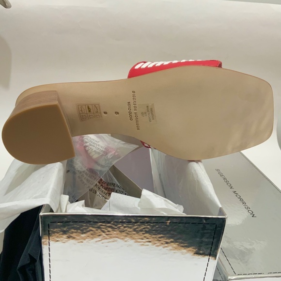 Sigerson Morrison Marnin Red White Brown Leather Heeled Slide Sandals Mules  8 - Picture 7 of 10
